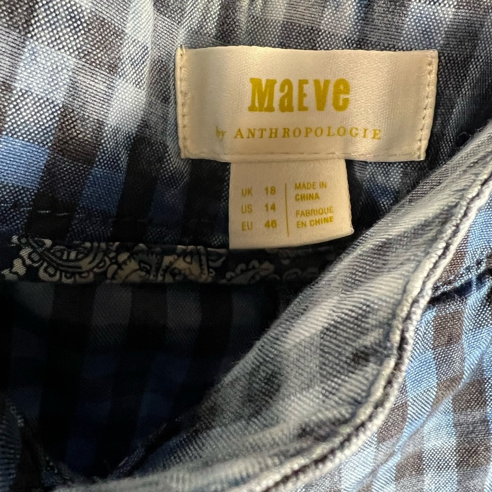 Anthropologie Maeve Avryl Bleached Slim Pants Blue Check Plaid Sz 14 - Picture 12 of 14